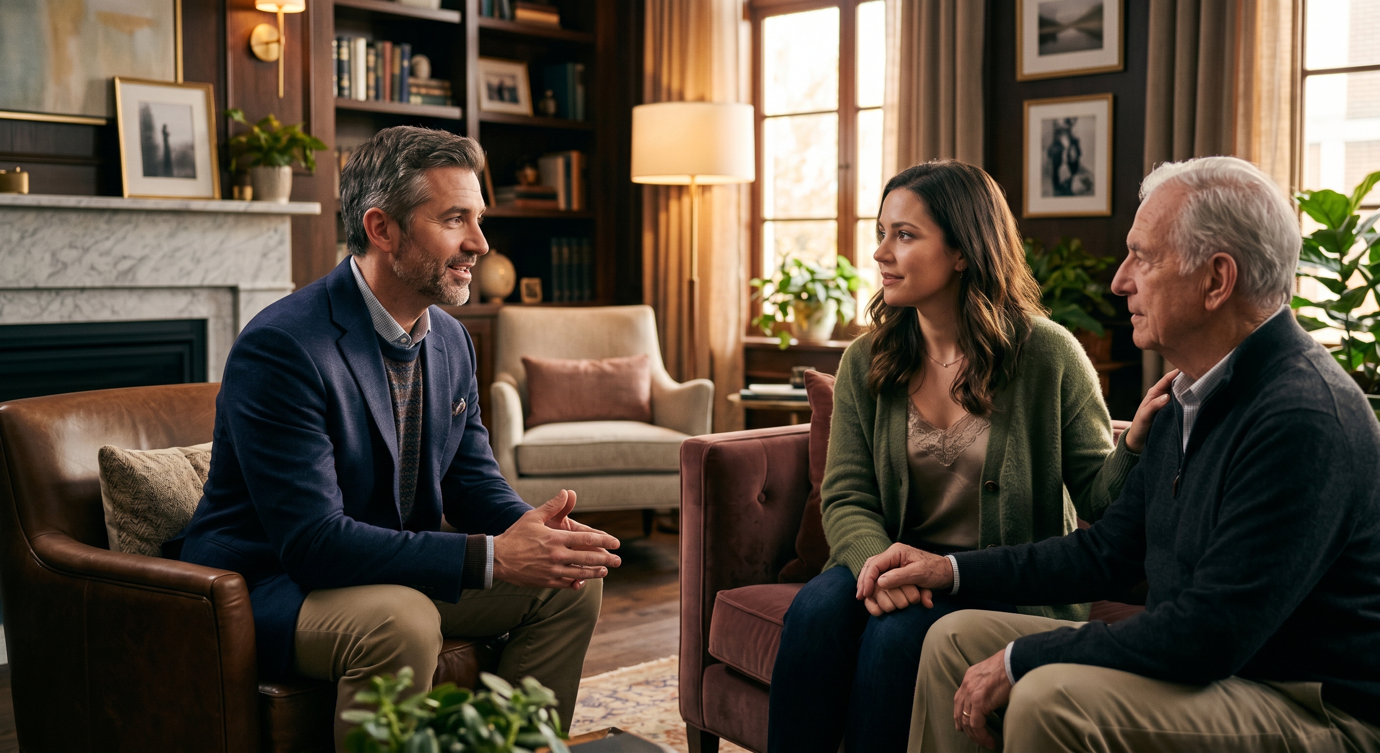 Doctor providing supportive care to patient and family